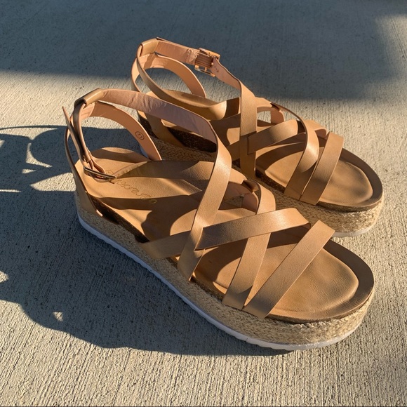Women's Khaki Strappy Platform Sandals - Picture 2 of 8
